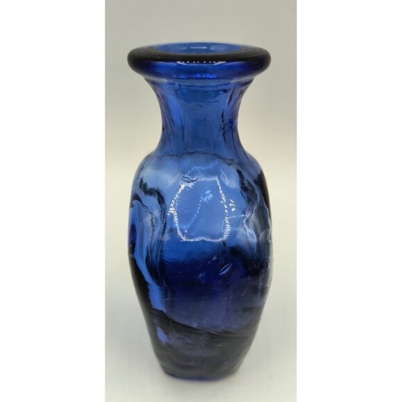 Handcrafted Recycled Glass Cobalt Blue Vase Made In Spain - Picture 2 of 3